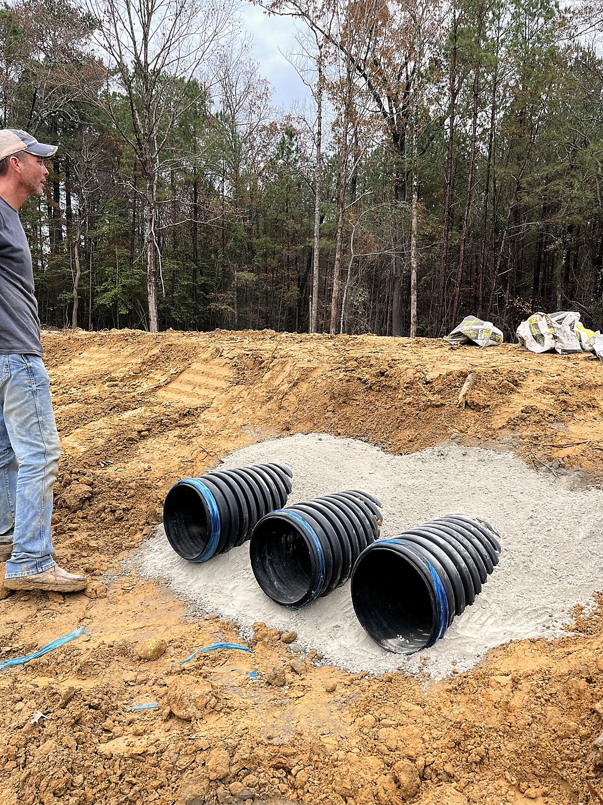 Culvert pipes staged and ready to set